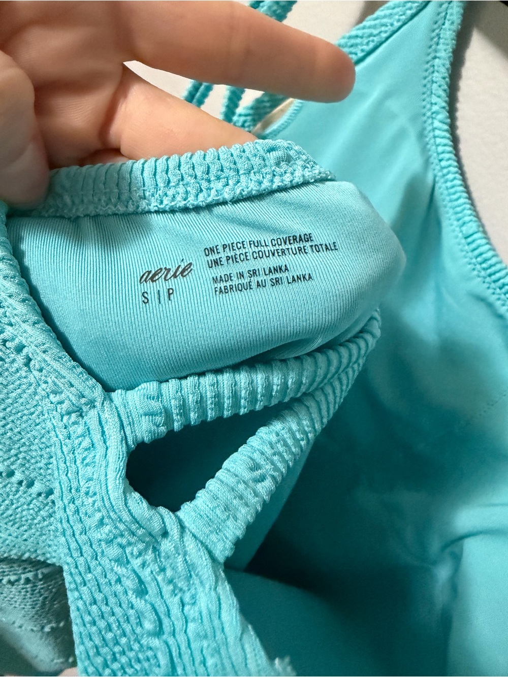 Aerie One Piece Swimsuit Small Petite Aqua Ribbed Open Back Full Coverage - Picture 3 of 3